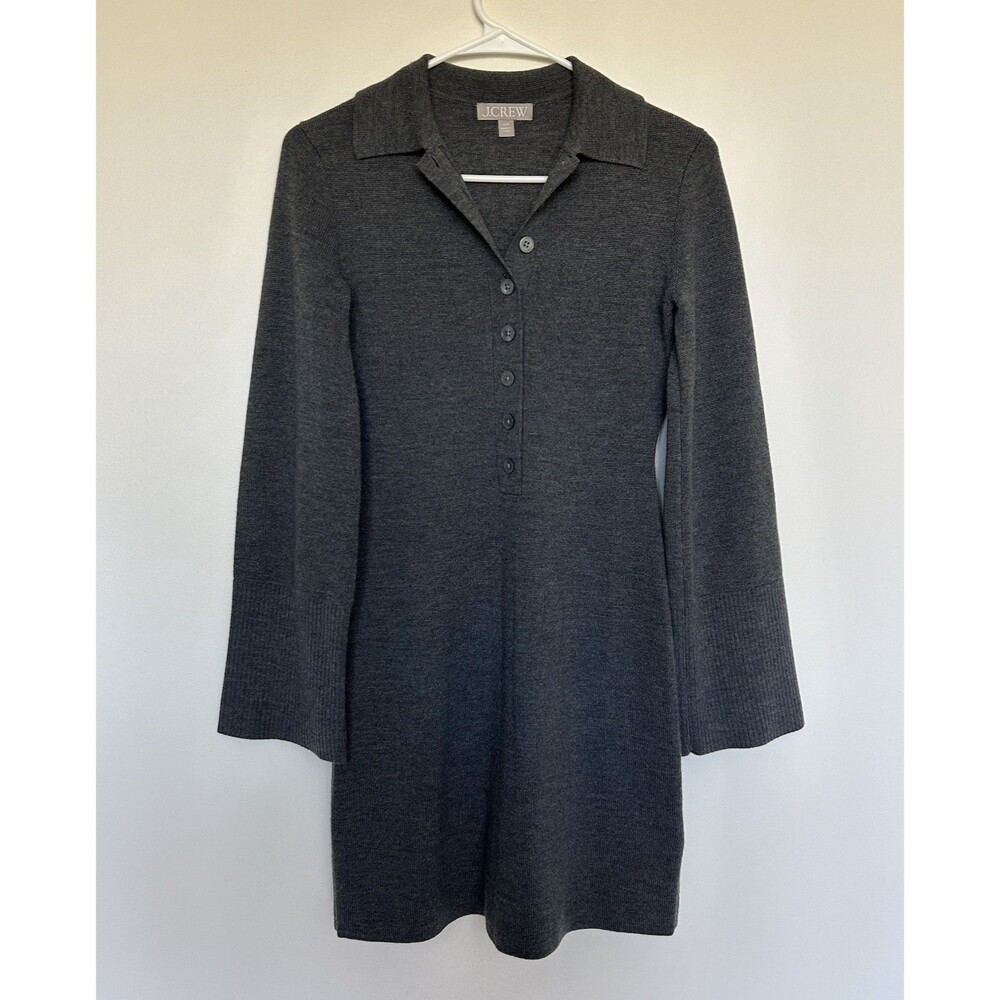 J.Crew 100% Wool Gray Collared Long Sleeve Knit Top - Size XXS